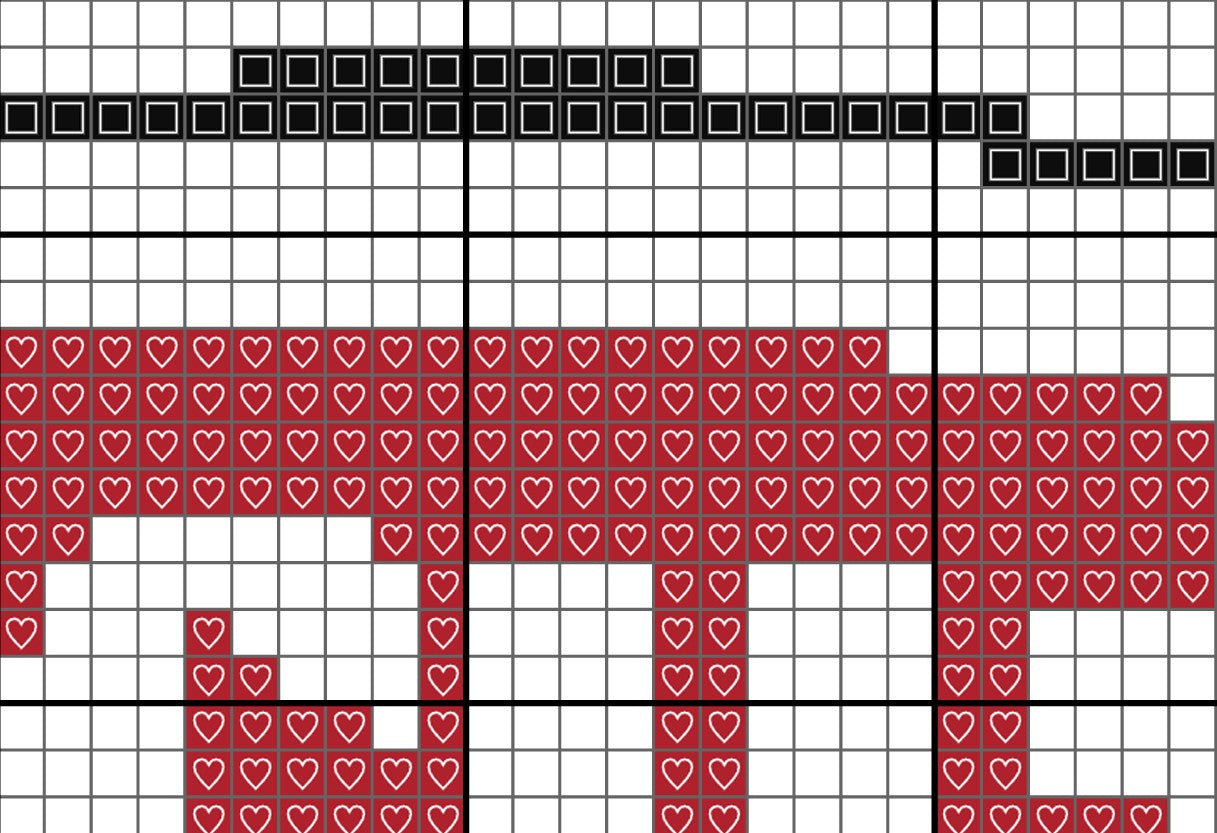Grid with red heart pattern and black border
