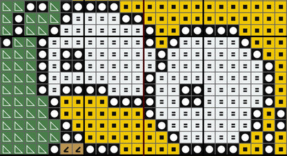 Pattern made of colored shapes on a grid background
