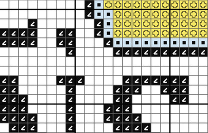 Grid pattern with black, white, and yellow shapes