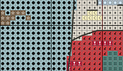Grid of colored tiles with various patterns on a blue background