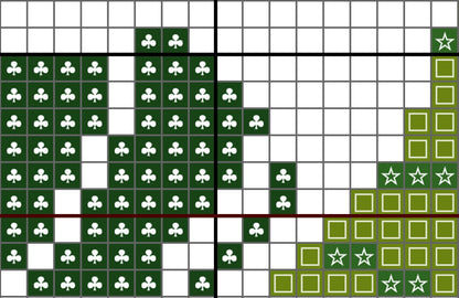 Grid with green and white symbols on a white background