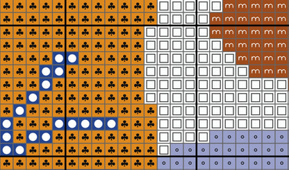 Grid of playing card symbols including clubs, diamonds, hearts, and spades.