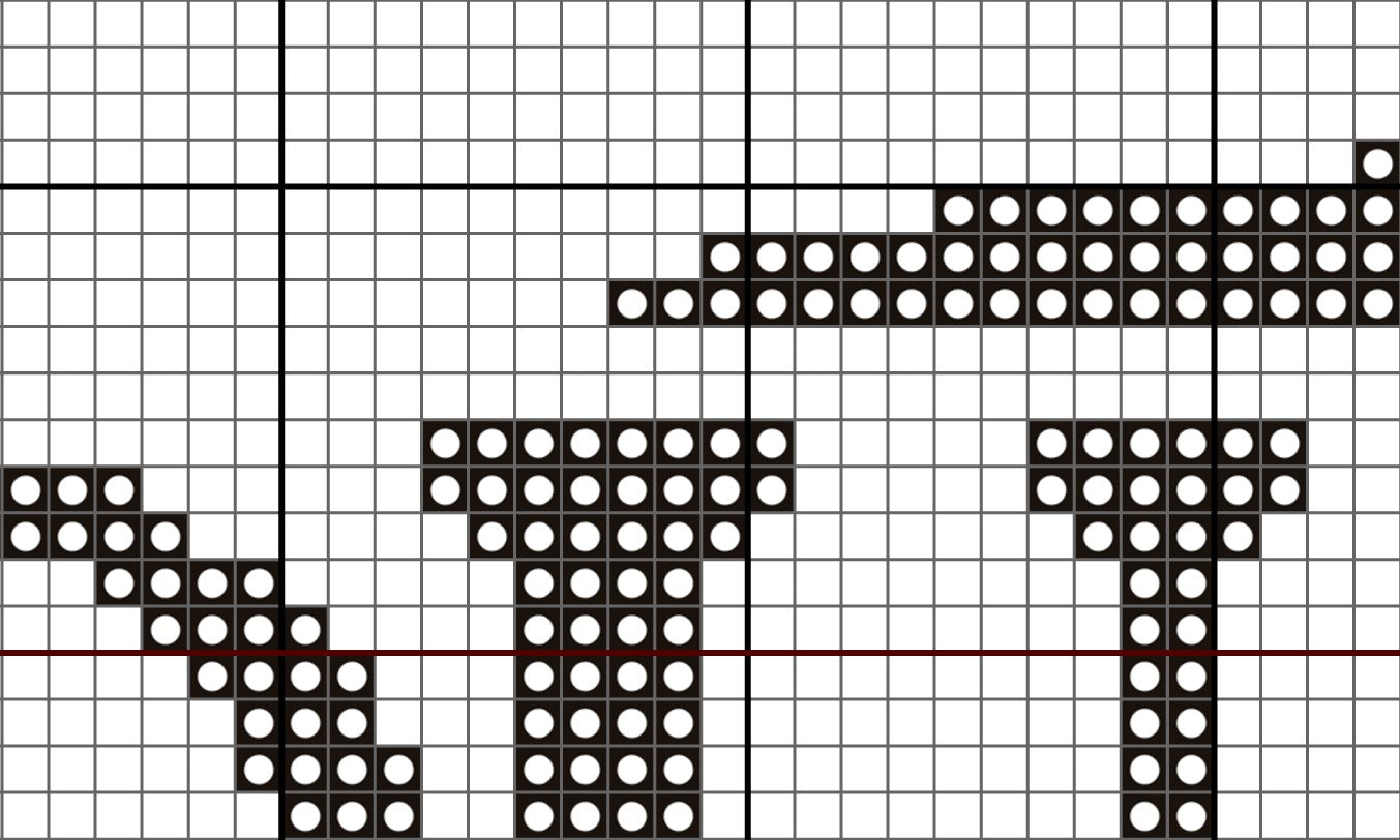 Grid pattern with black and white letters 'T' on a grid background