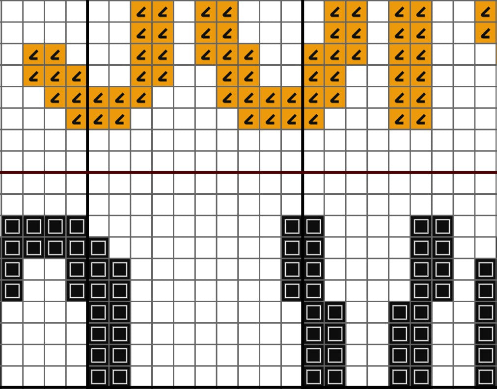Grid pattern with black and orange shapes on a white background