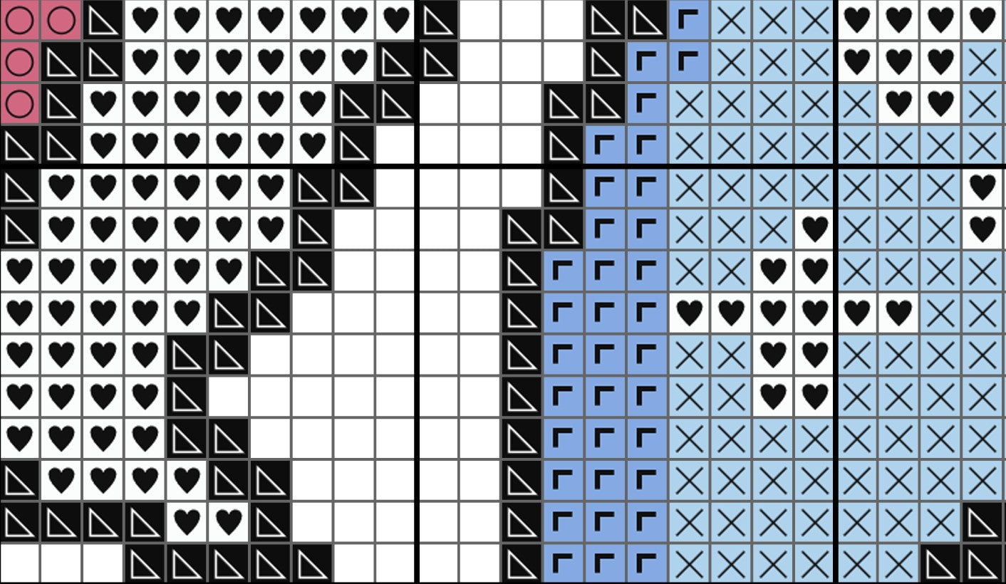 Grid pattern with black, white, and blue shapes