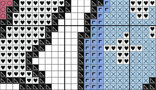 Grid pattern with black, white, and blue shapes