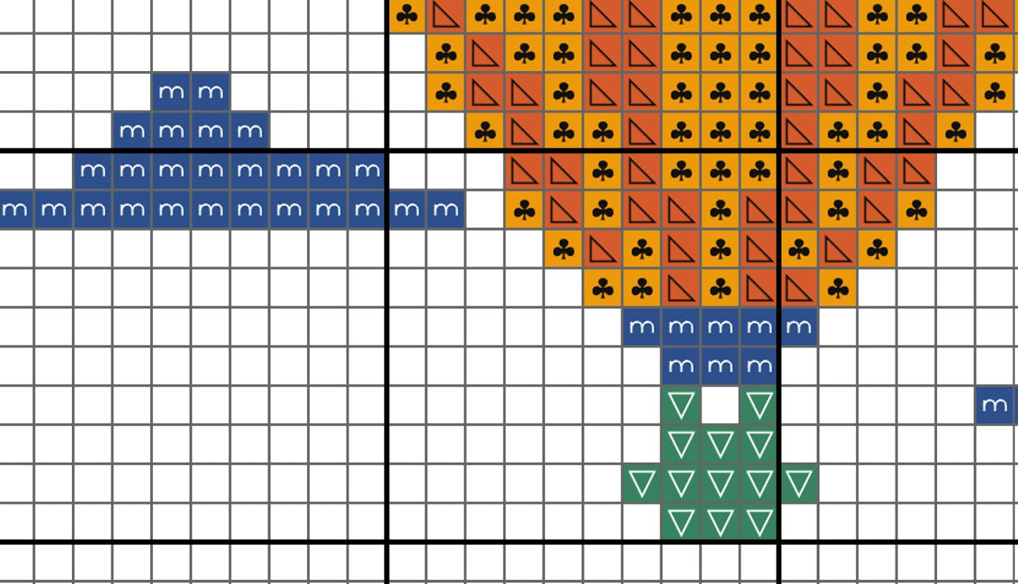 Colorful pattern of shapes on a grid background