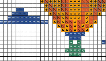 Colorful pattern of shapes on a grid background