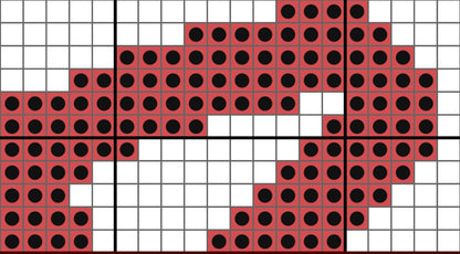 Grid pattern with red and black circles on a white background
