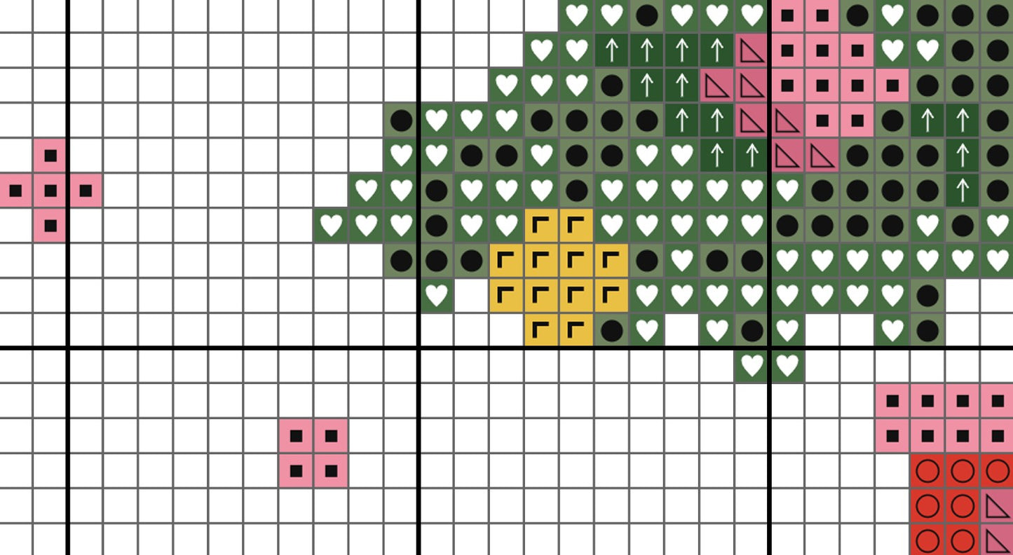 Cross-stitch pattern with colored squares on a grid background