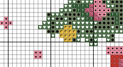 Cross-stitch pattern with colored squares on a grid background